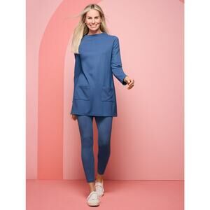 Talbot's Effortless Ultraknit Funnel Neck Tunic and Pants Set Navy Dusk Sz 2X